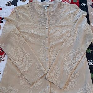 J. Jill Beige Lace Button Down Shirt
